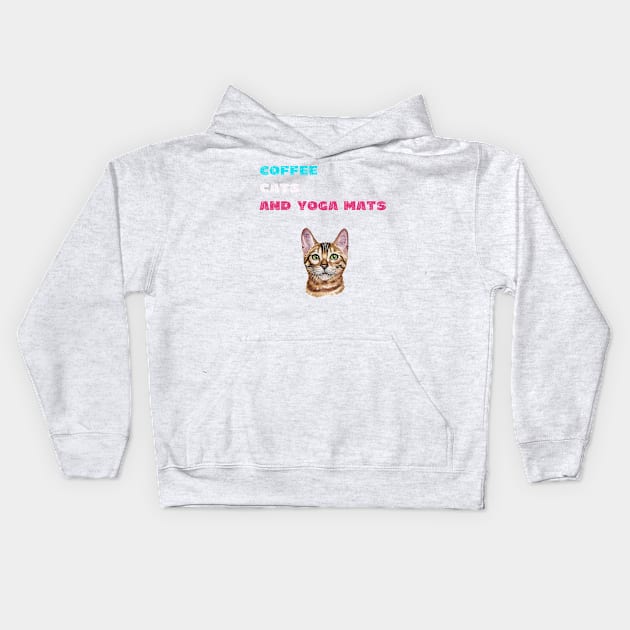 Coffee cats and yoga mats funny yoga and cat drawing Kids Hoodie by Red Yoga